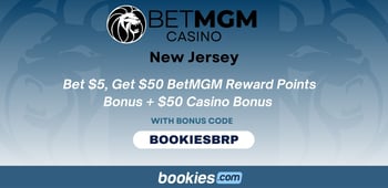 BetMGM Casino NJ Bonus Code BOOKIESBRP: Bet $5, Get $50 Reward Points + $50 Casino Bonus on Dec 20th