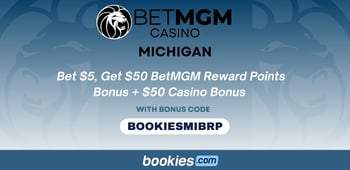 BetMGM MI Casino Bonus Code BOOKIESMIBRP: Bet $5 Get $50 Reward Points + $50 Casino Bonus on Dec 21