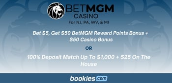 BetMGM Casino Bonus Code BOOKIESMIBRP: Bet $5, Get $50 Reward Points + $50 Casino Bonus on Dec 21