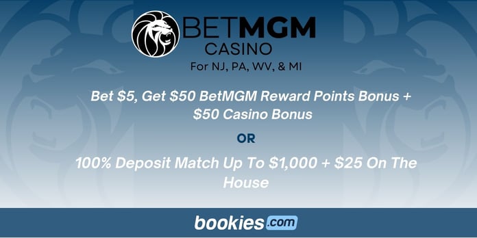 BetMGM Casino Bonus Code BOOKIESMIBRP: Bet $5, Get $50 Reward Points + $50 Casino Bonus on Dec 19