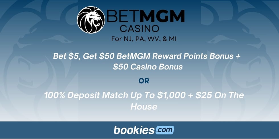 BetMGM Casino Bonus Code BOOKIESMIBRP: Bet $5 Get $50 Reward Points + $50 Casino Bonus on Jan 12th