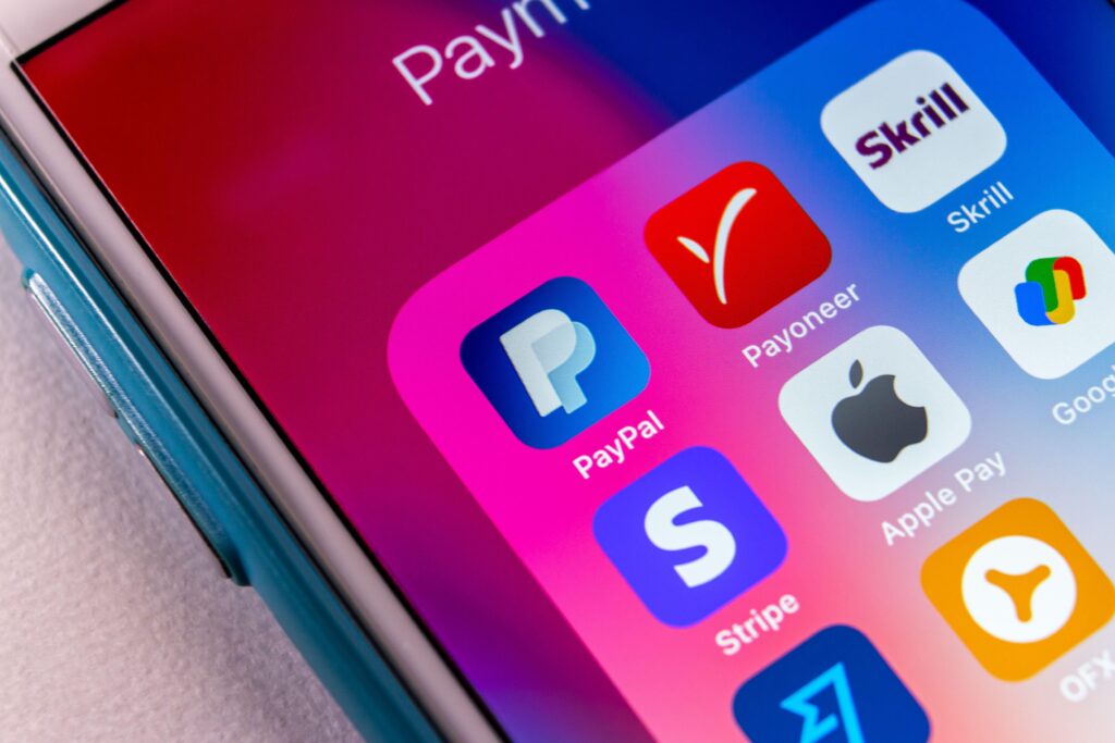 Payment apps shown on a mobile phone