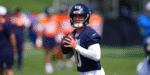Denver Broncos quarterback Bo Nix (10) takes part in drills during an NFL football practice Thursday, July 24, 2025, at the team's headquarters in Centennial, Colo. (AP Photo/David Zalubowski)