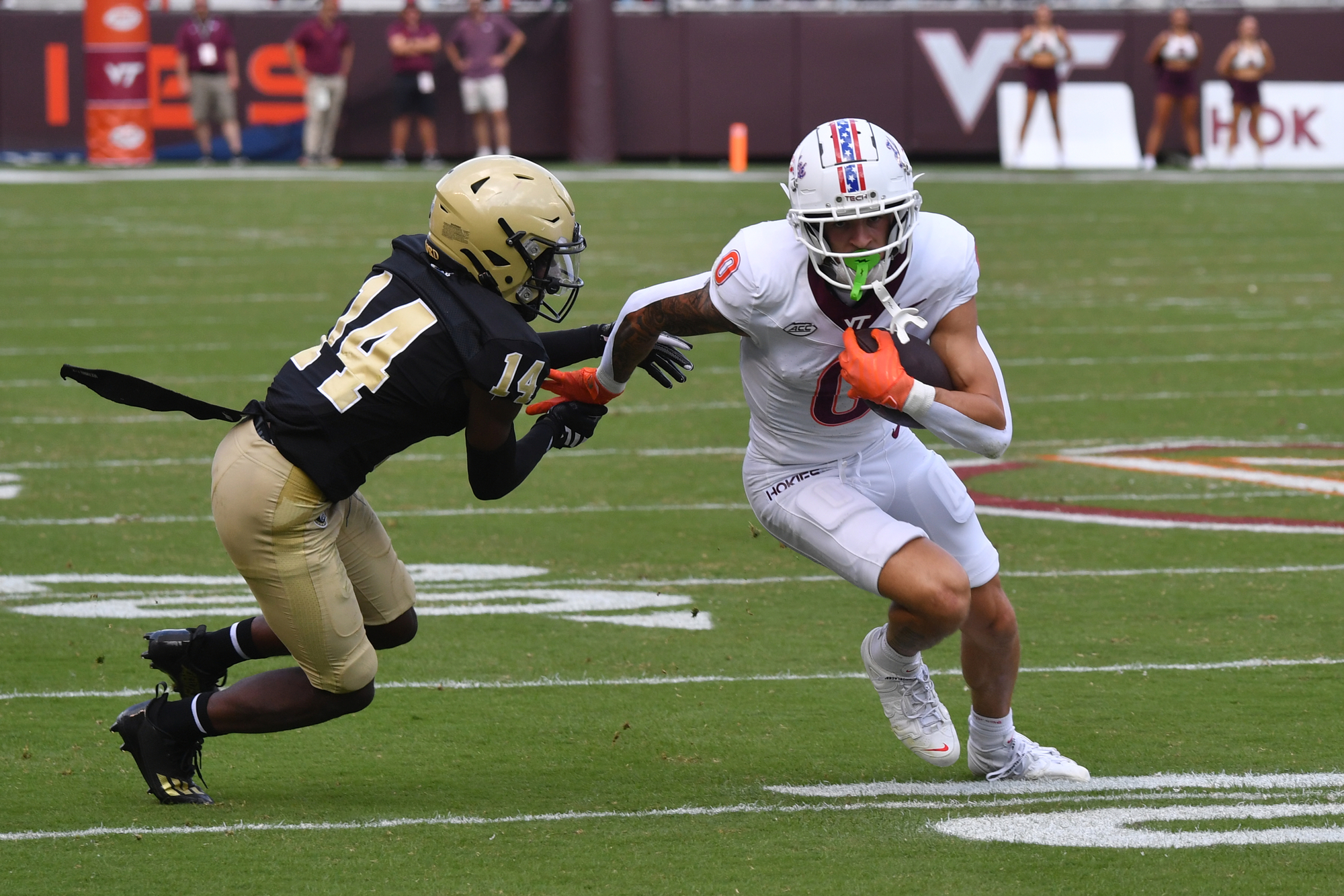 Virginia Tech Hokies wide receiver Ayden Greene (0). Brian Bishop-Imagn Images