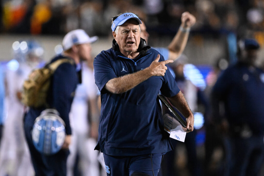 Oct 17, 2025; Berkeley, California, USA; North Carolina Tar Heels head coach Bill Belichick reacts against the California Golden Bears in the first quarter at California Memorial Stadium. Mandatory Credit: Eakin Howard-Imagn Images