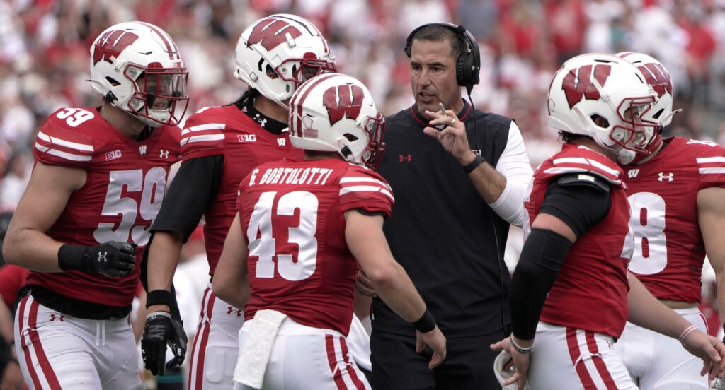 Wisconsin head coach Luke Fickell speaks. But are his words getting through? (USA TODAY)