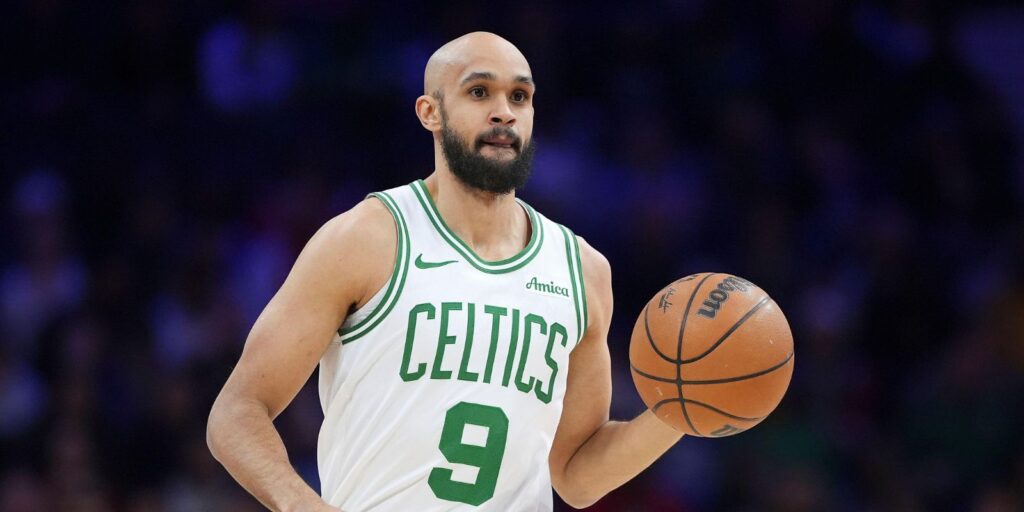 Boston Celtics' Derrick White plays during an NBA basketball game (AP Photo/Matt Slocum)