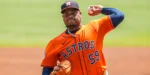 Houston Astros starting pitcher Framber Valdez (59) pitches against the Atlanta Braves during the first inning at Truist Park. Mandatory Credit: Dale Zanine-Imagn Images