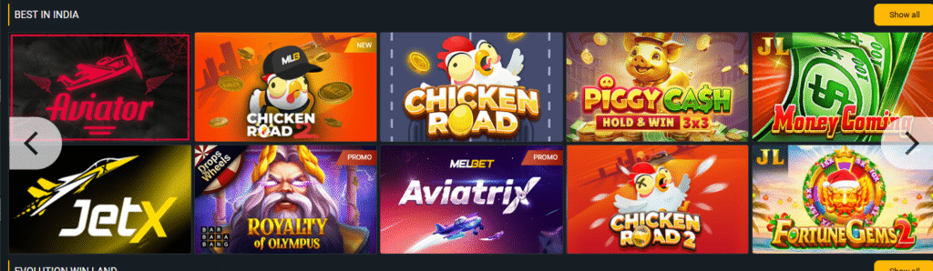 Melbet Casino Games India