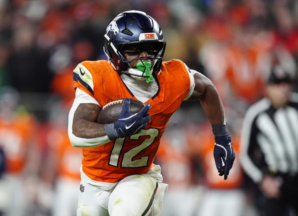 Denver Broncos running back RJ Harvey (12)