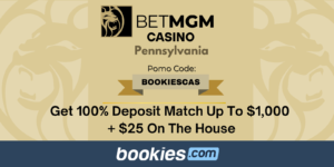 BetMGM PA Casino Bonus Code BOOKIESCAS: Get $1,000 Bonus + $25 on the House (Feb. 11)