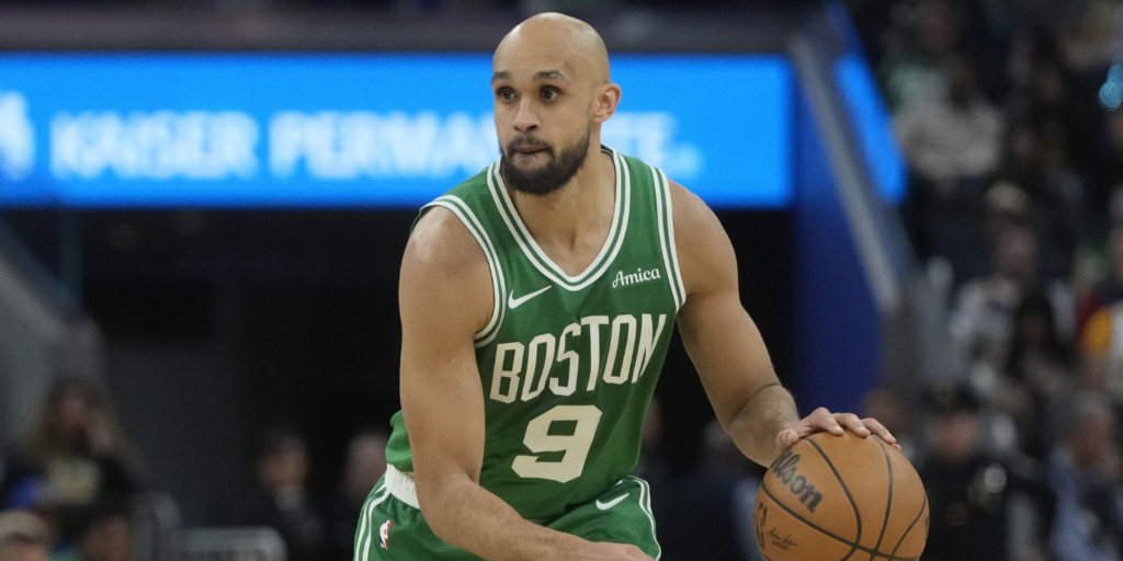 Boston Celtics guard Derrick White (9) (AP Photo/Jeff Chiu)