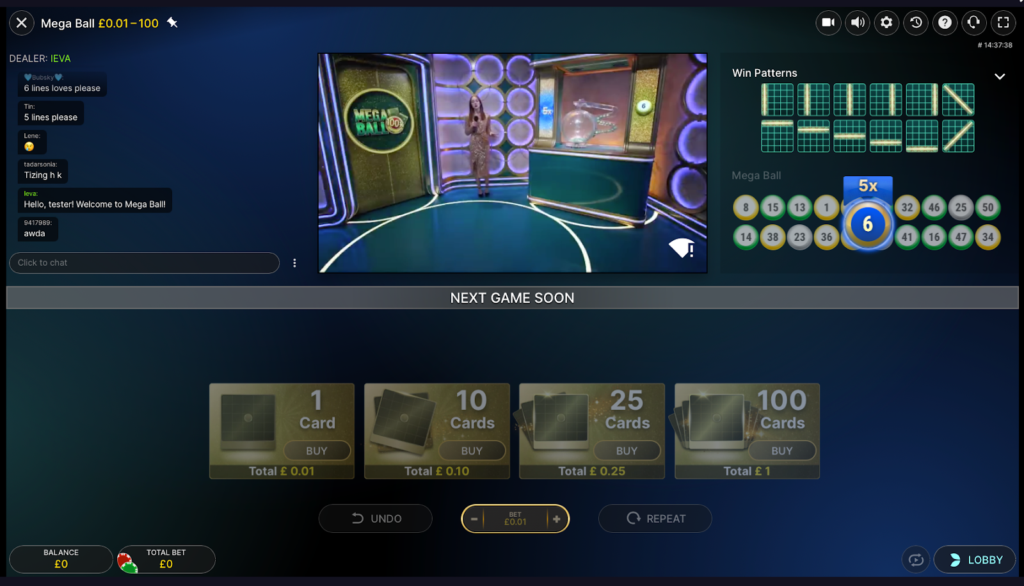 Mega Ball Casino Game Screen UK