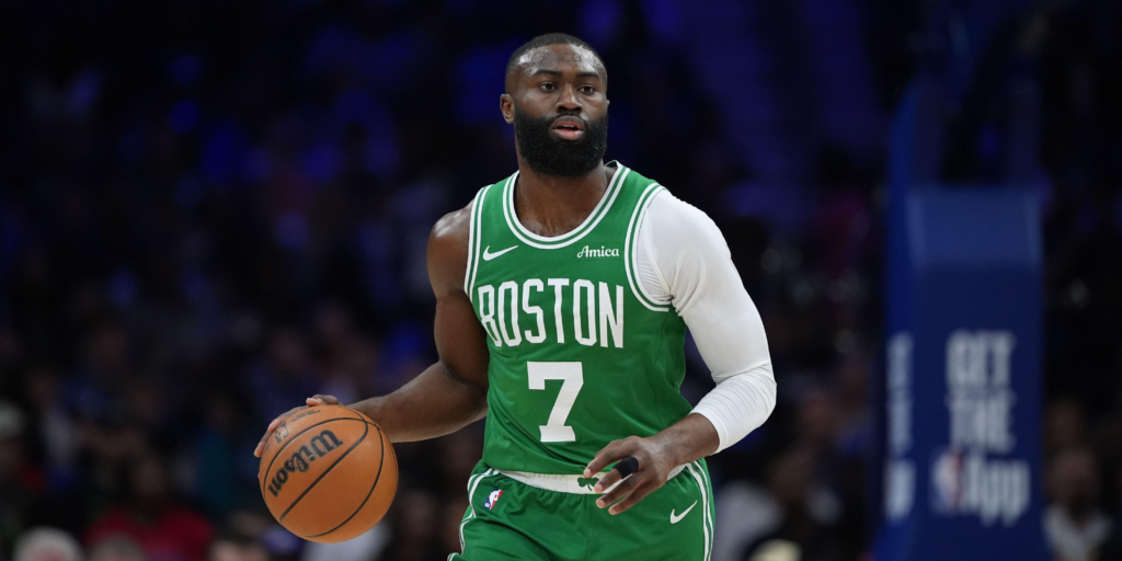 Celtics' Jaylen Brown plays during Game 3