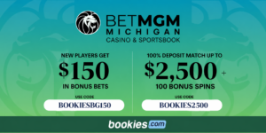 BetMGM Michigan Promo Codes: Use BOOKIESBG150 for Sports & BOOKIES2500 for Casino: Get $150 Bonus + $2,500 Match (Apr. 29)