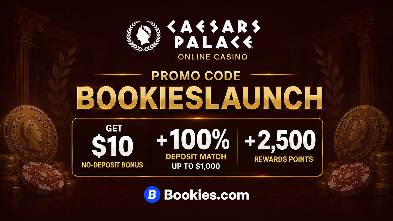 Caesars Online Casino Promo Code BOOKIESLAUNCH: Get $1,000 Deposit Match in NJ, MI & PA