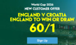 World Cup Free Bets: Get 60/1 on England to Win or Draw vs Croatia With Paddy Power