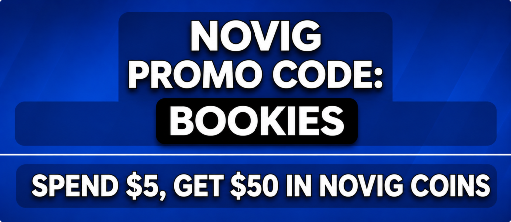 The Novig promo code BOOKIES unlocks a spend $5, Get $50 in Novig Coins welcome offer.