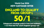 Paddy Power World Cup Free Bets: Get 50/1 on England to Qualify From Group L