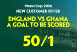 Paddy Power Free Bets for World Cup: Get 50/1 on a Goal in England vs Ghana