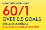 Sky Bet World Cup Free Bet Offer: Get 60/1 on a Goal in England vs Croatia