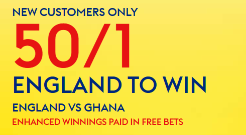Sky Bet World Cup Free Bet Offer: Get 50/1 on England to Beat Ghana