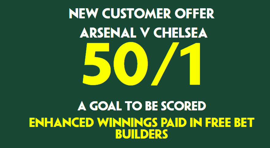 Arsenal vs Chelsea Free Bets: Get 50/1 on a Goal to be Scored With Paddy Power