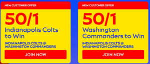 Sky Bet Free Bets: 50/1 Pick Your NFL London Winner for Indianapolis Colts vs Washington Commanders