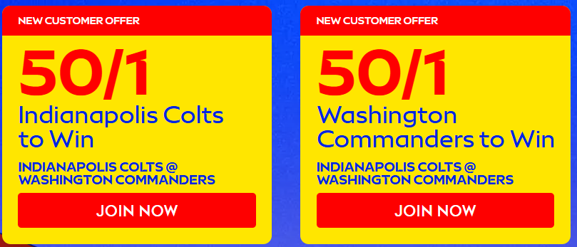 Sky Bet Free Bets: 50/1 Pick Your NFL London Winner for Indianapolis Colts vs Washington Commanders
