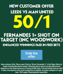 Paddy Power Free Bets: Get 50/1 on a Bruno Fernandes Shot on Target vs Leeds